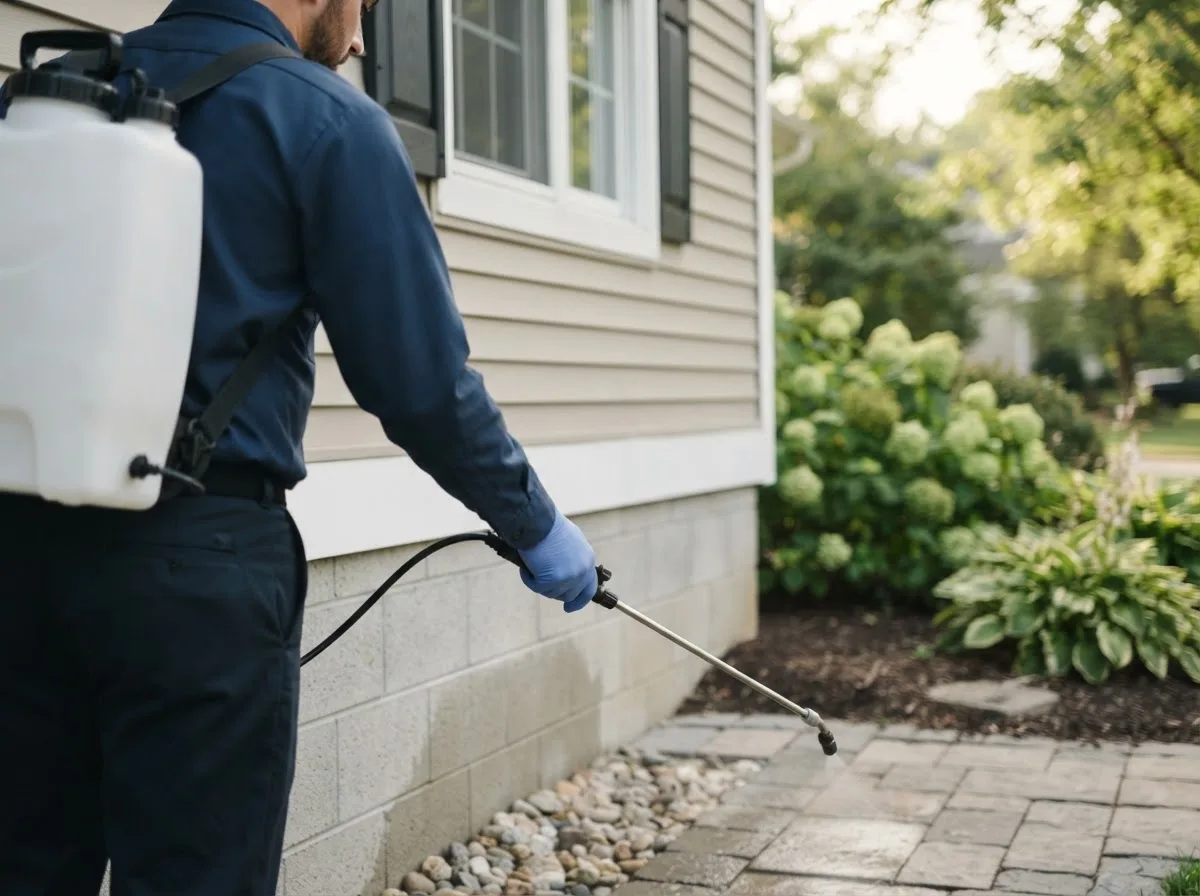 Pest control technician inspecting a home in Pax, WV